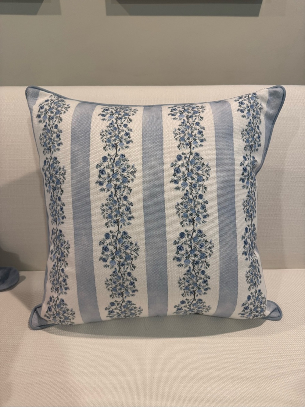 Blue Floral Stripe Decorative Throw Pillow - COVER ONLY! 20x20 cover